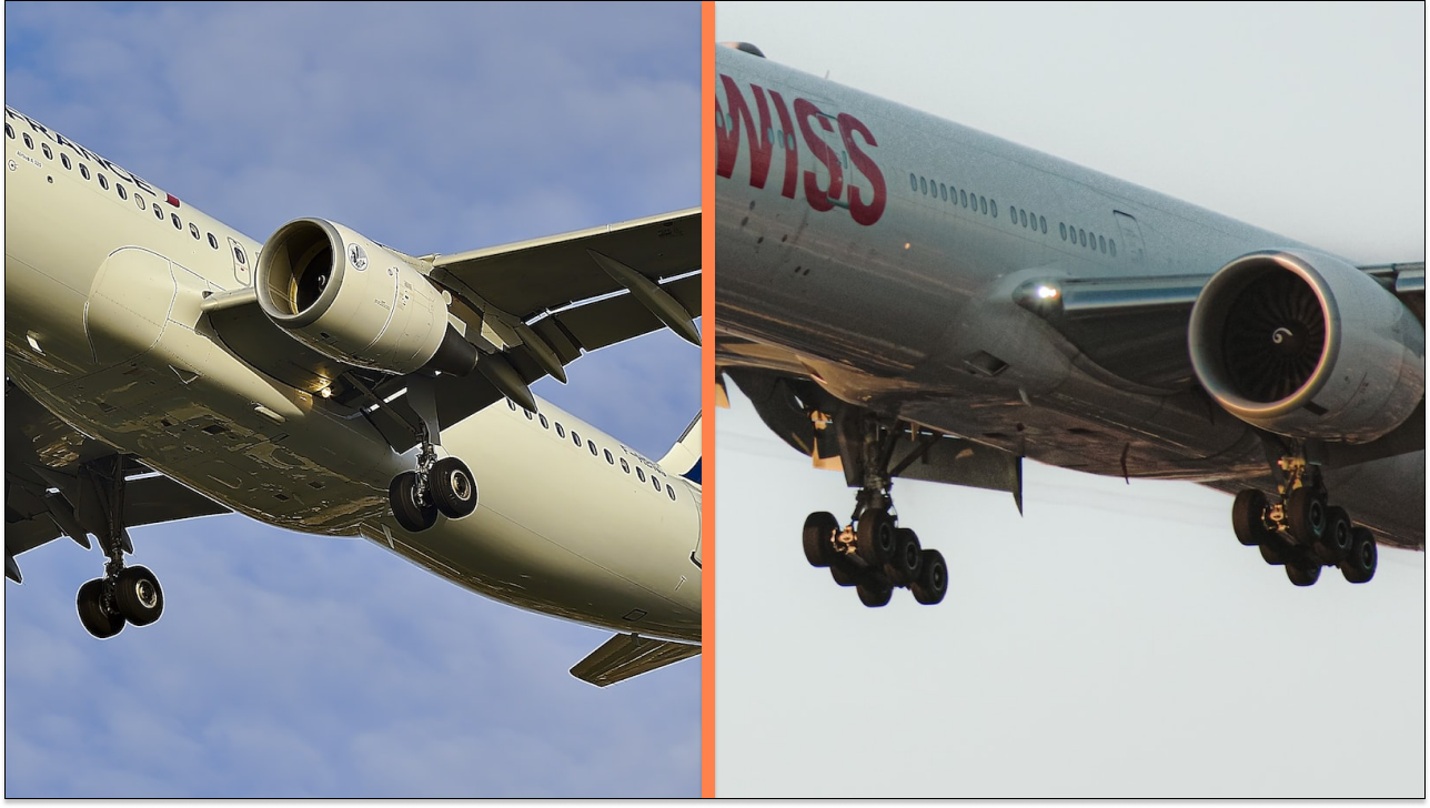 Airbus and Boeing landing gear assemblies.