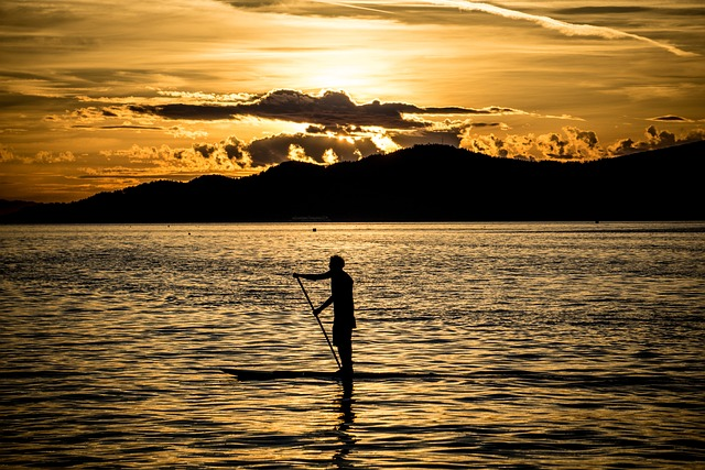 paddle board, sunset, sup