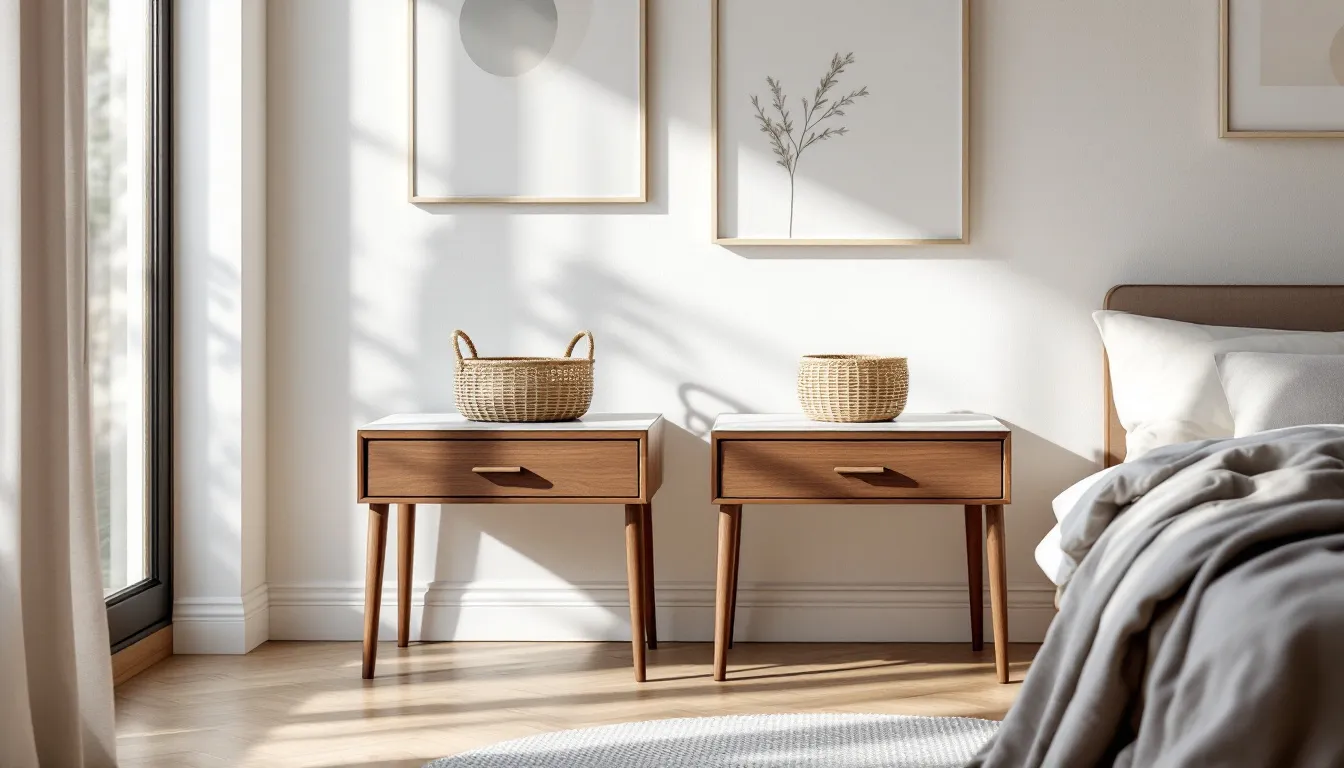 Modern bedside tables that add a contemporary flair to a stylish bedroom.