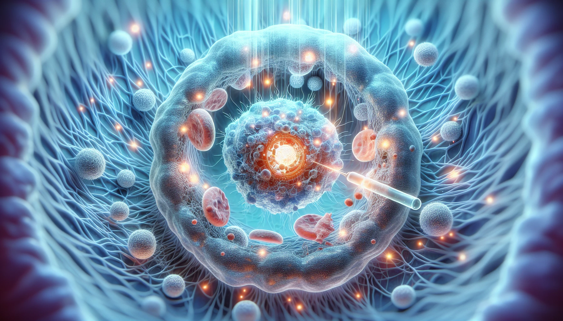 Illustration of chemotherapy process targeting cancer cells
