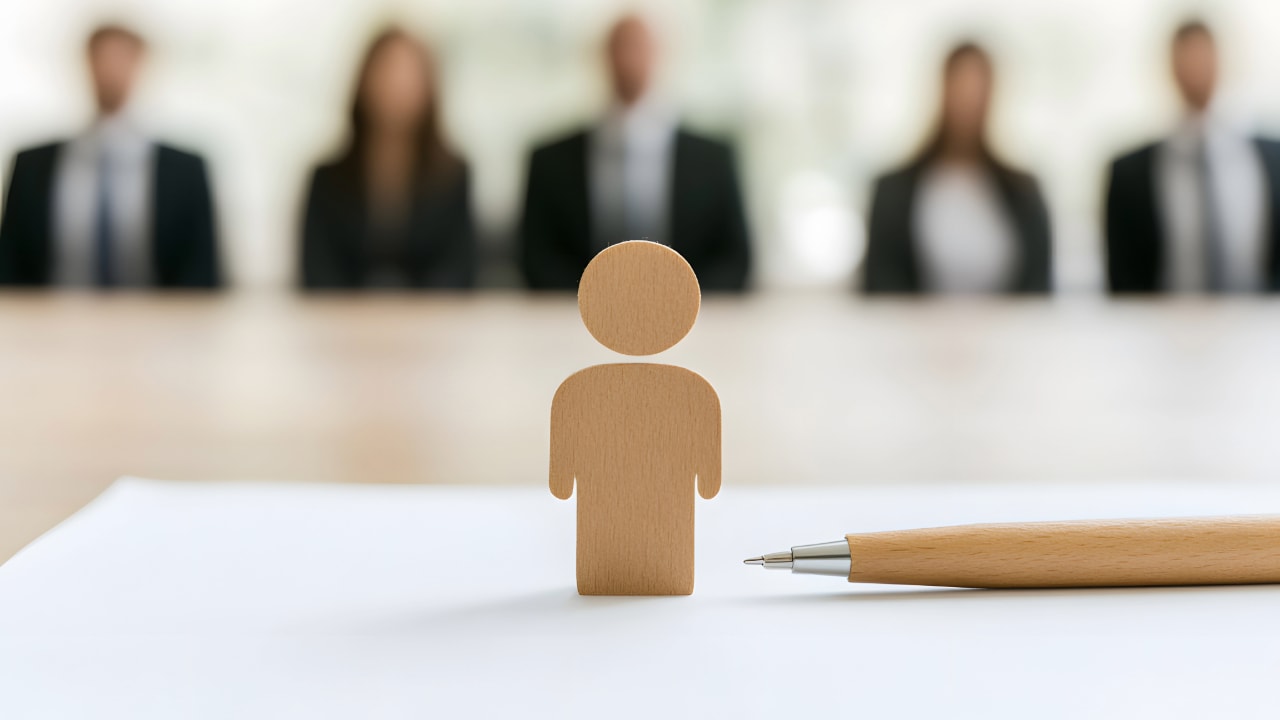 ai image, wooden character being interviewed