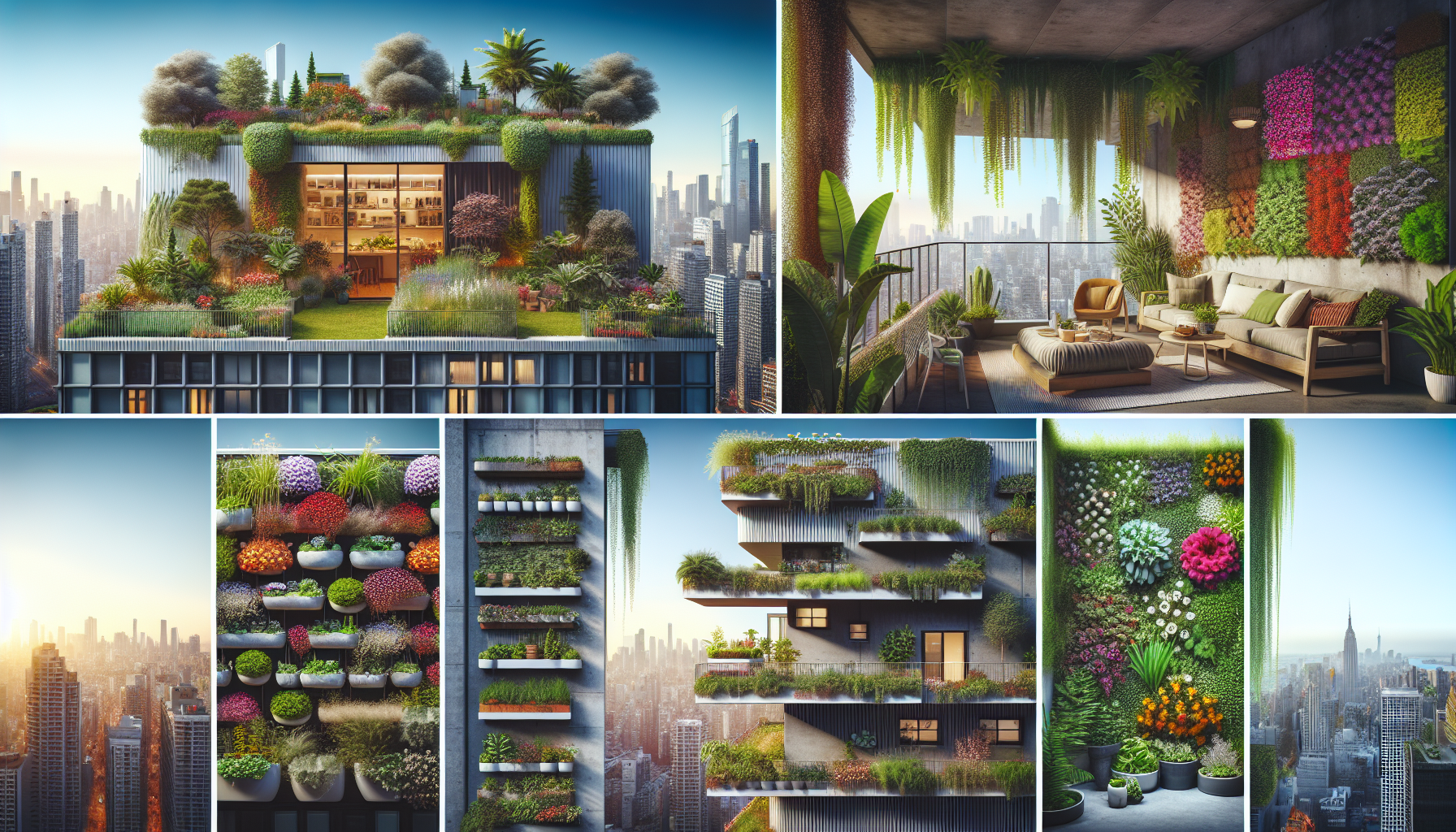 Illustration of various types of urban gardens