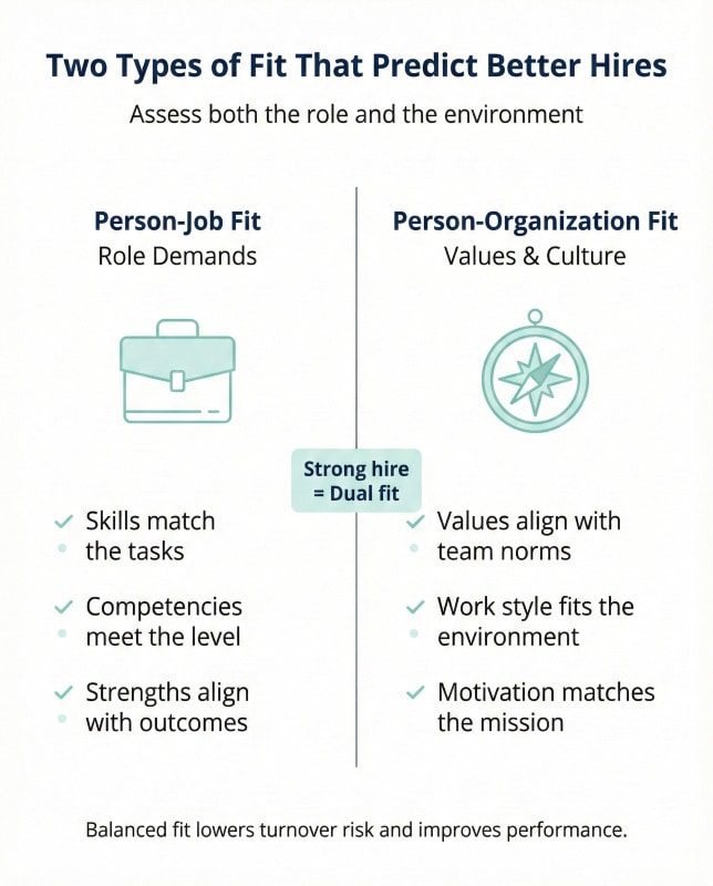 Person-job fit and person-organization fit explained for hiring decisions