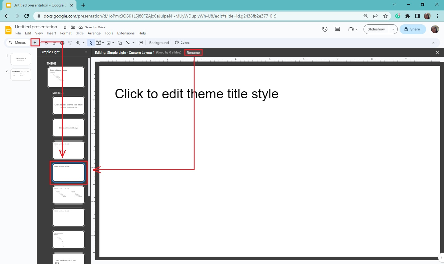 Then select "Rename" from the toolbar section of your "Theme Builder"