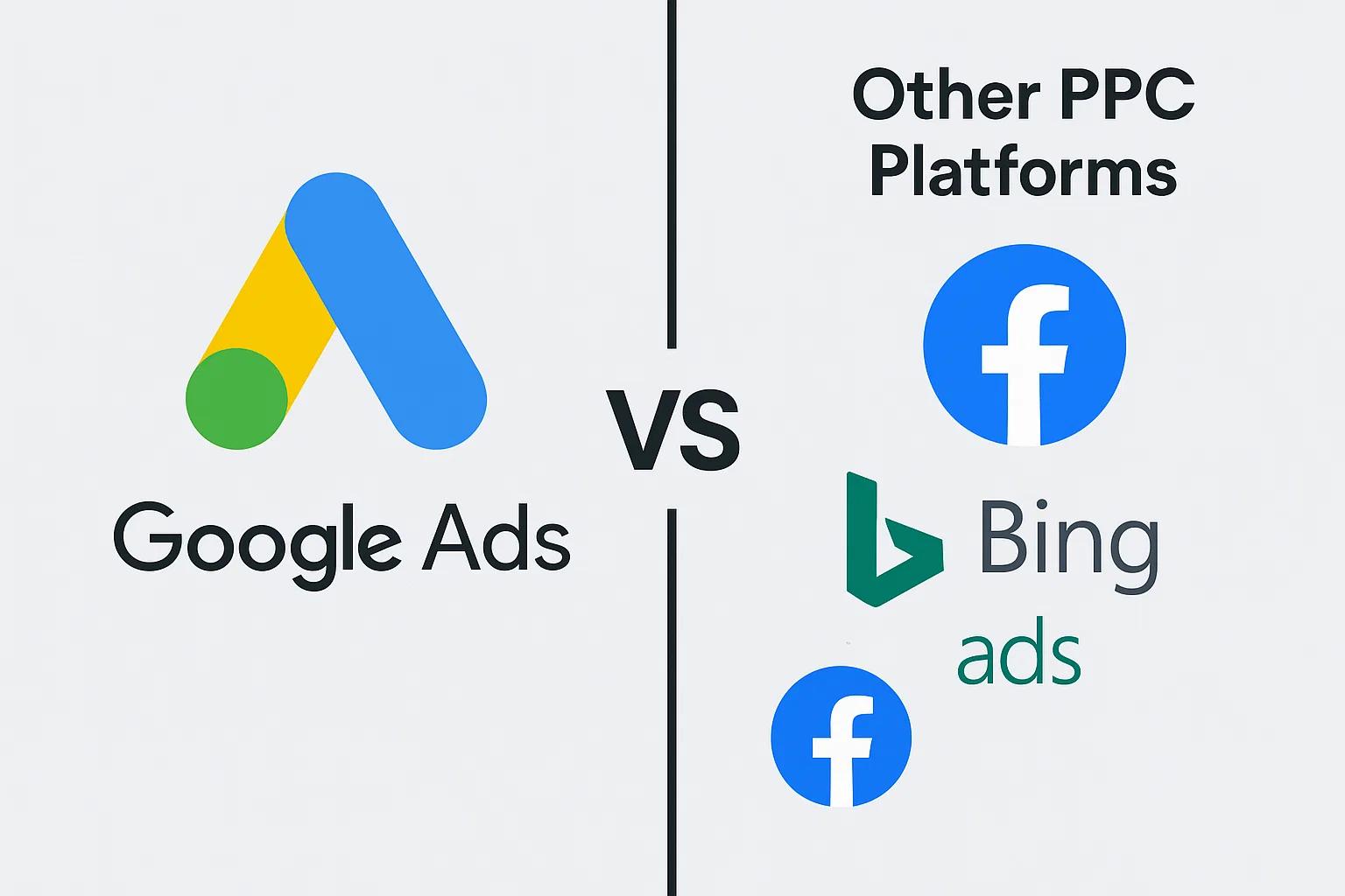 Comparison between Google Ads and other PPC platforms including Bing and Facebook Ads.