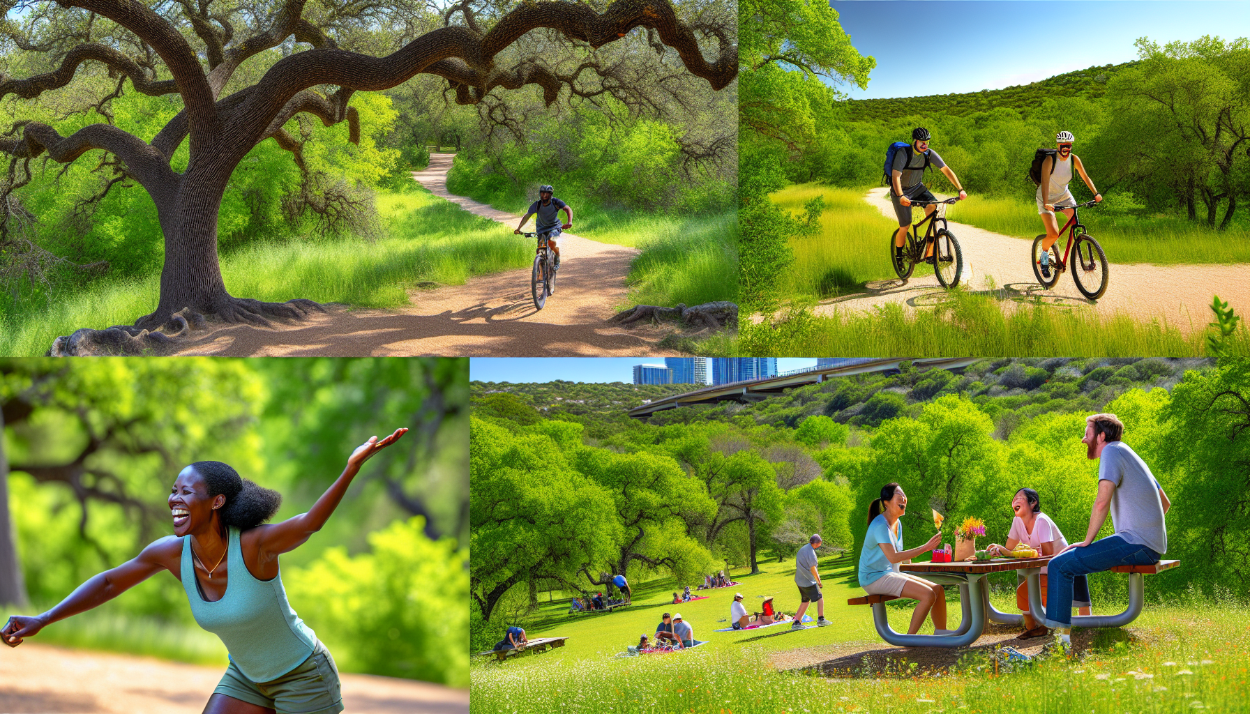 Group of people enjoying outdoor activities in a park. Active lifestyle in Austin TX.