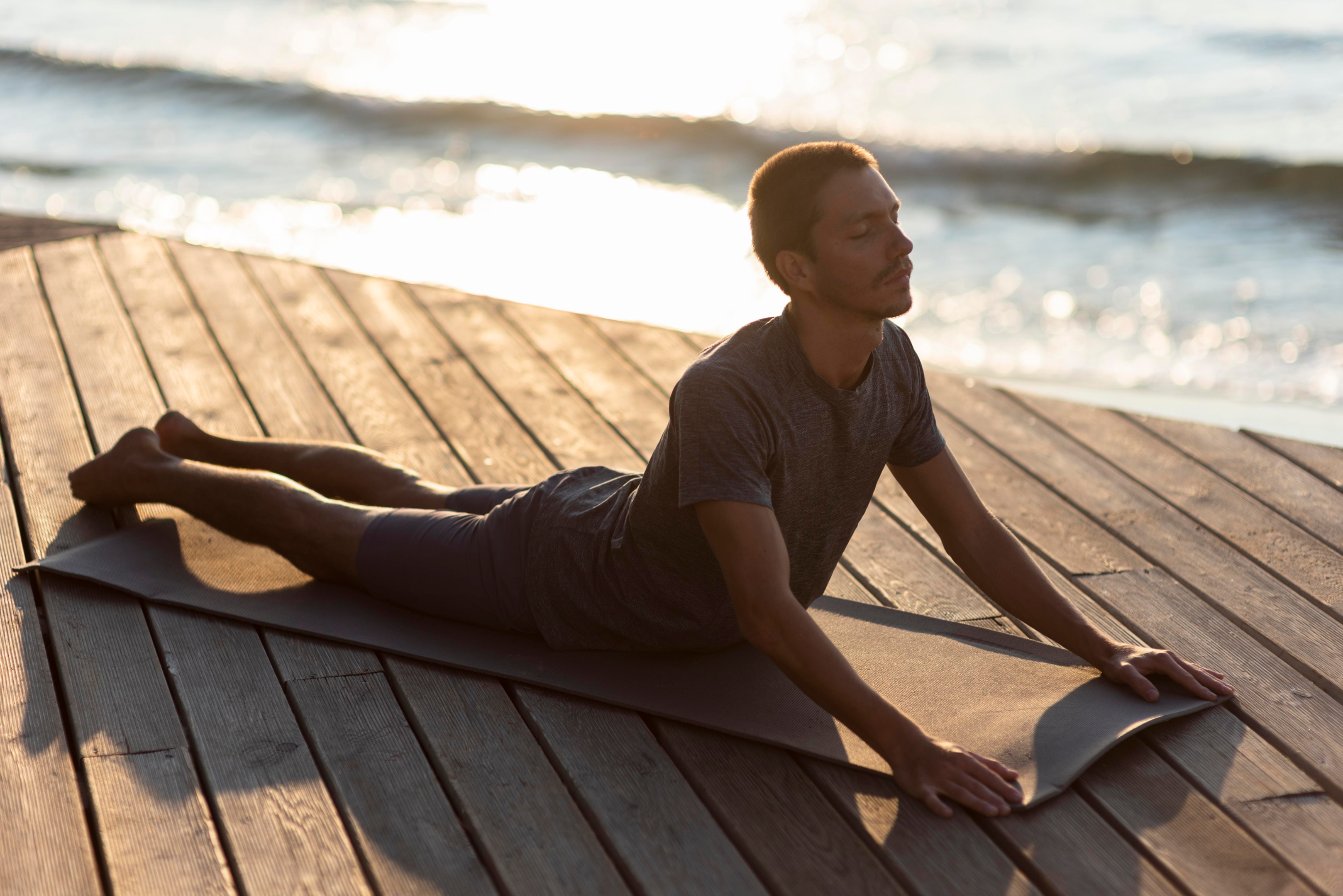 Upward facing dog pose is a modern yoga pose that strengthens thigh muscles.