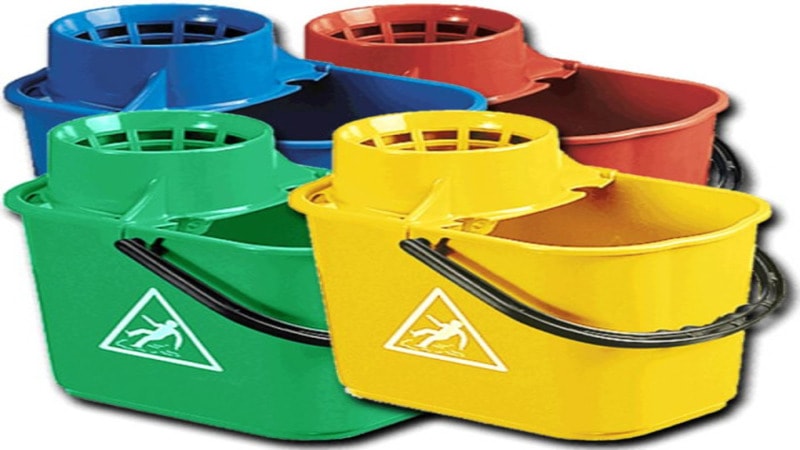 different colored buckets