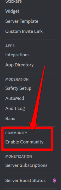 Picture showing the community tab on your Discord server setting page