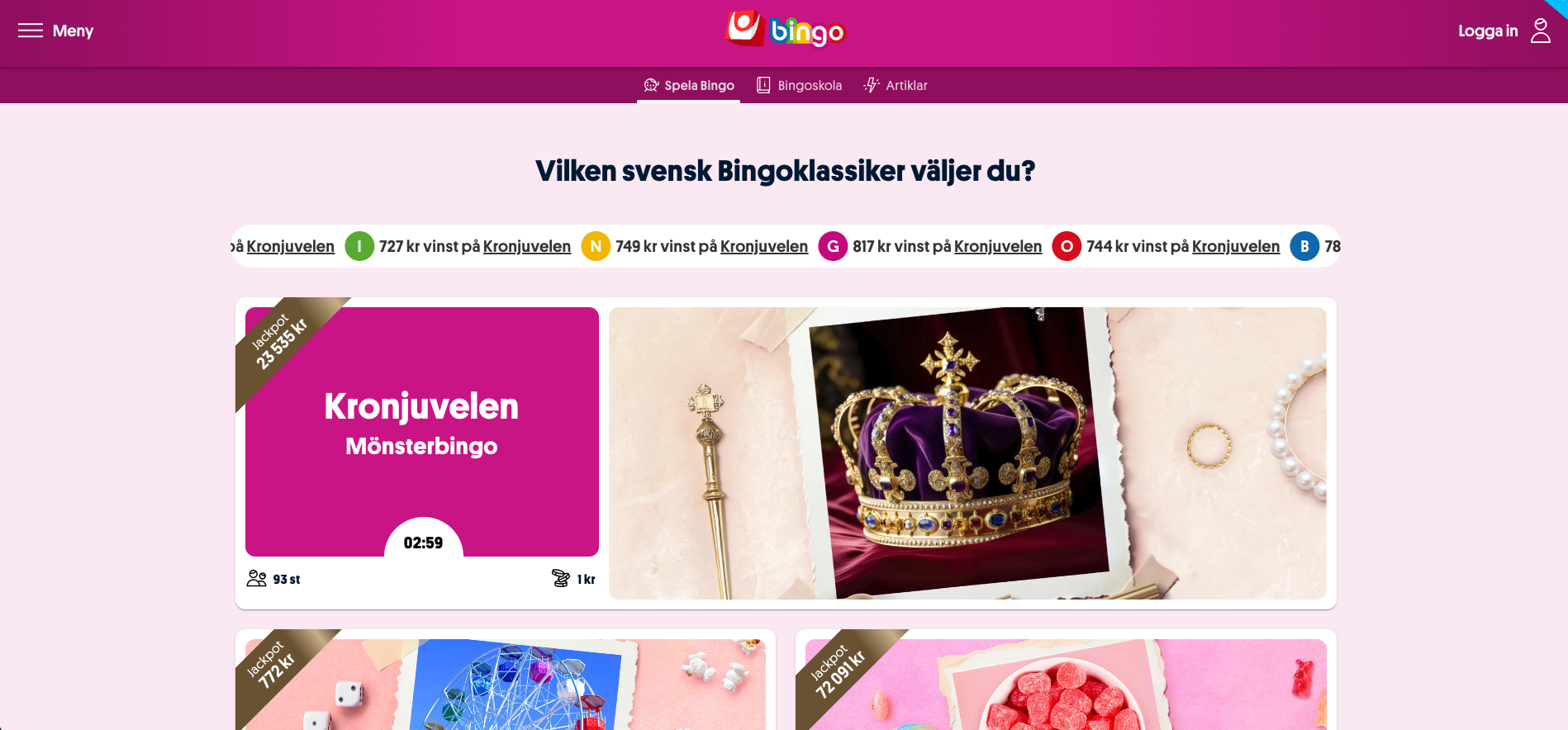 Bingo hos Svenska Spel Sport & Casino med Kronjuvelen och andra populära bingospel online