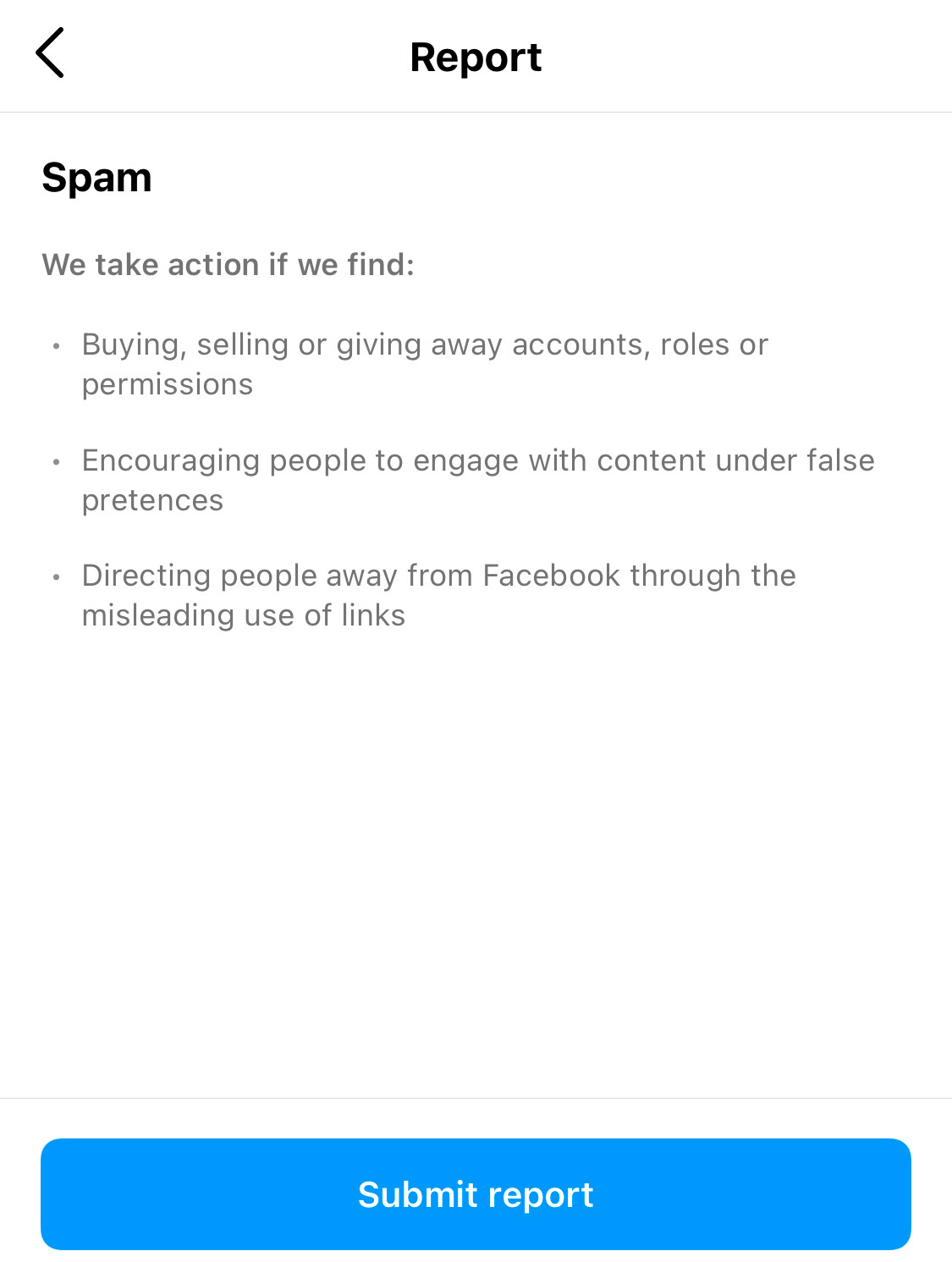 Screenshot of reporting a message as spam
