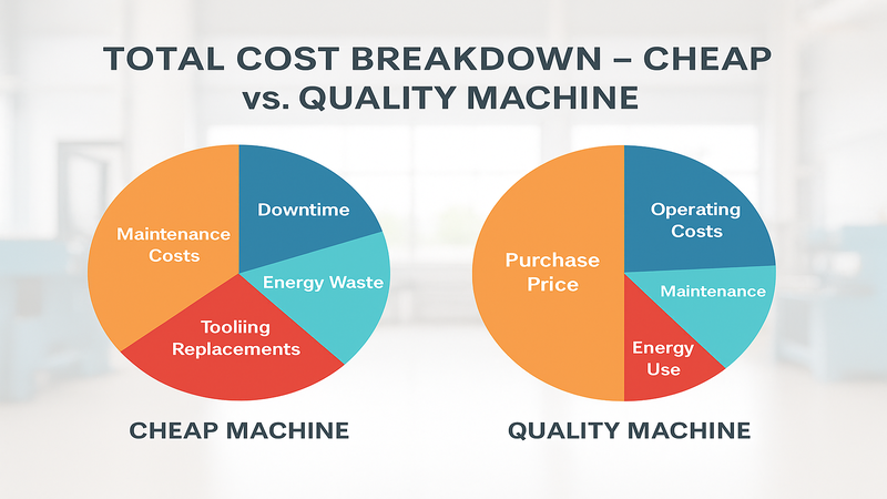 Pie chart: Total Cost Breakdown – Cheap vs. Quality Machine