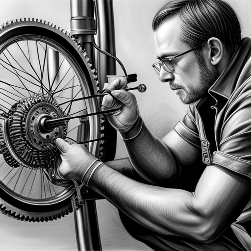 A person looking at a motor and battery of an electric bike