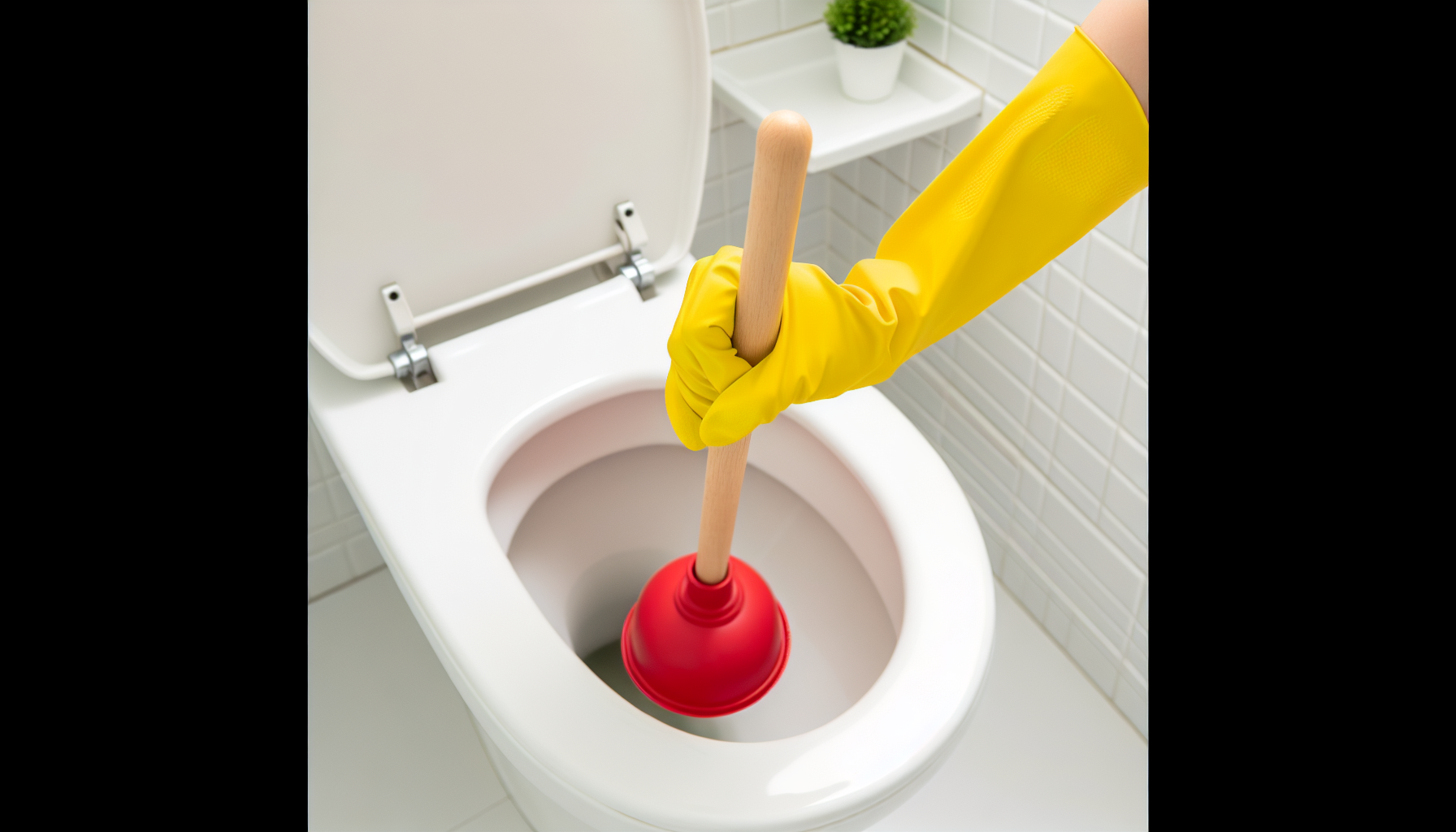 Person using a plunger to clear a toilet clog