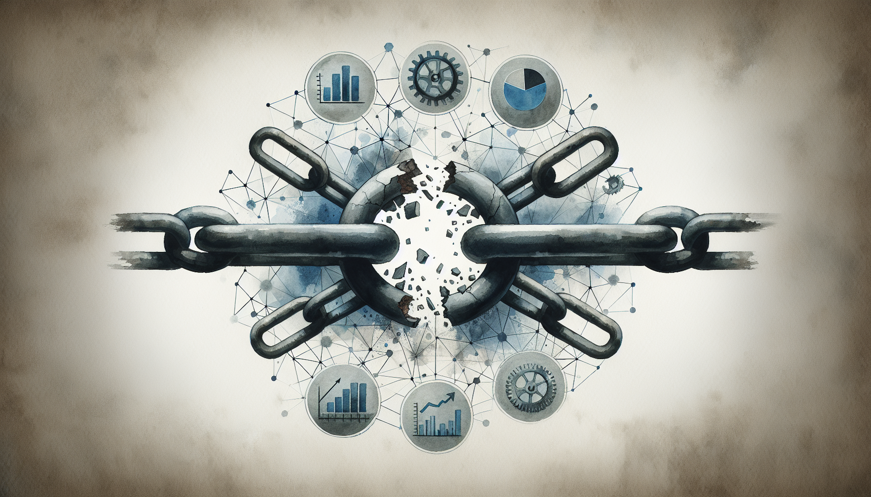 An illustration highlighting the negative impact of silo mentality on business performance, with a broken chain symbolizing disconnection.