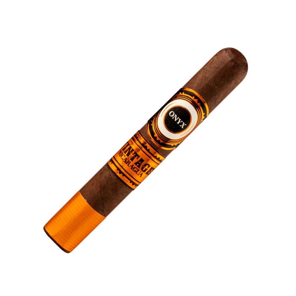 A picture of Onyx Vintage Nicaragua Robusto cigars, a medium-bodied Nicaraguan puro with a chocolate and espresso flavor profile