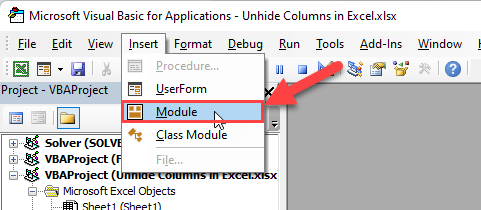 Select the Module from the Insert tab of the VBA Editor