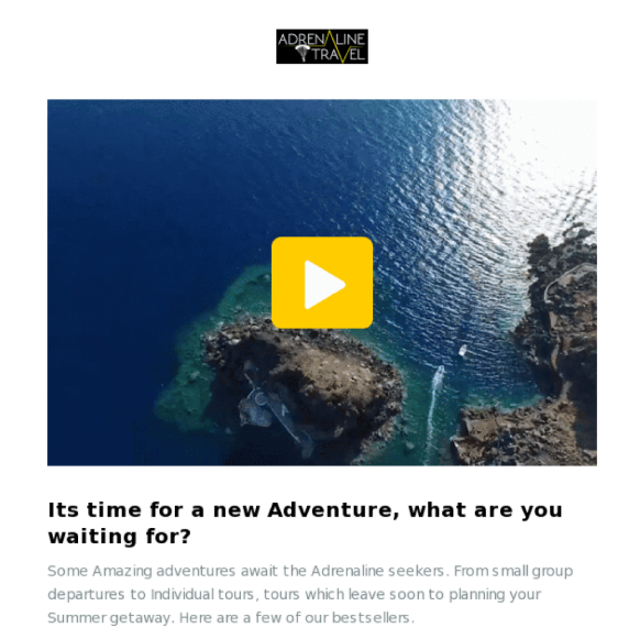 A video thumbnail with an image of a small island. Below, it reads It's time for a new adventure, what are you waiting for?