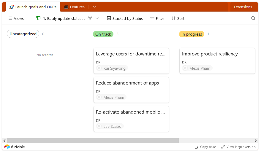 A screenshot of a product launch template for Airtable.