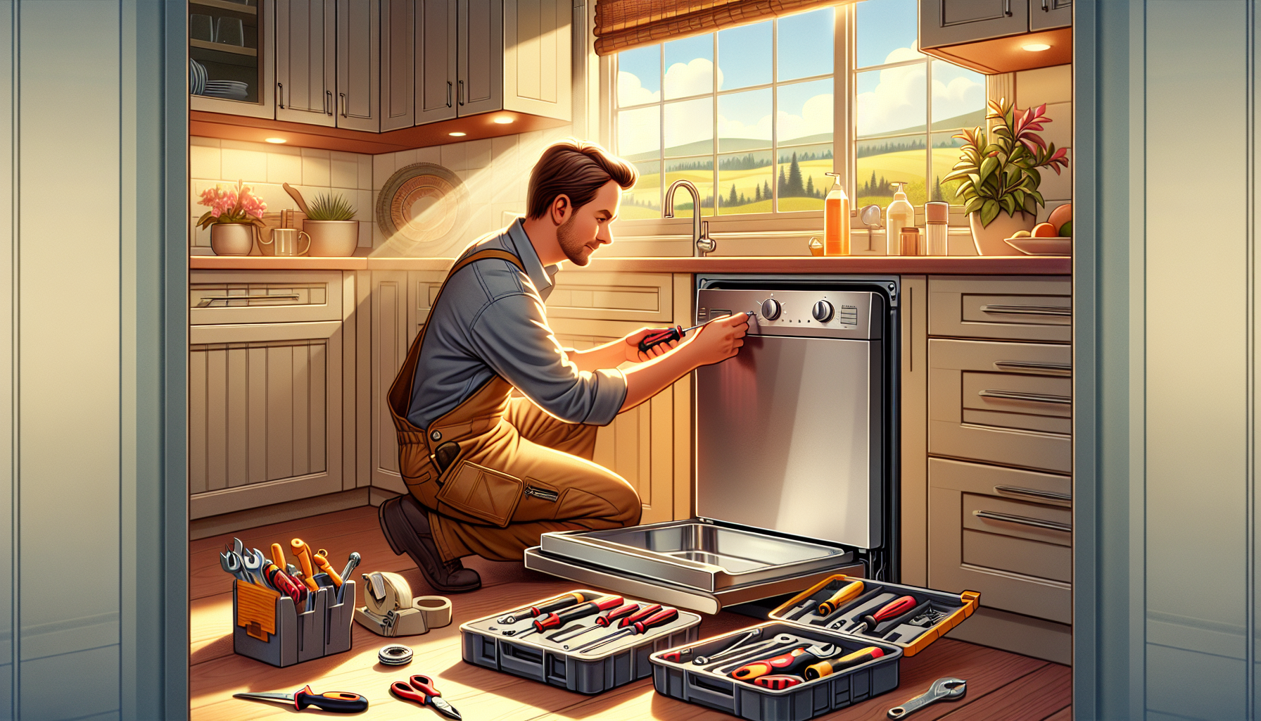 A technician working on a kitchen appliance repair in Rapid City, SD.