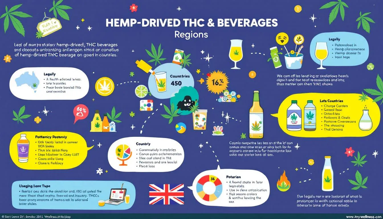 An infographic illustrating the legal status of hemp-derived THC beverages in different regions.