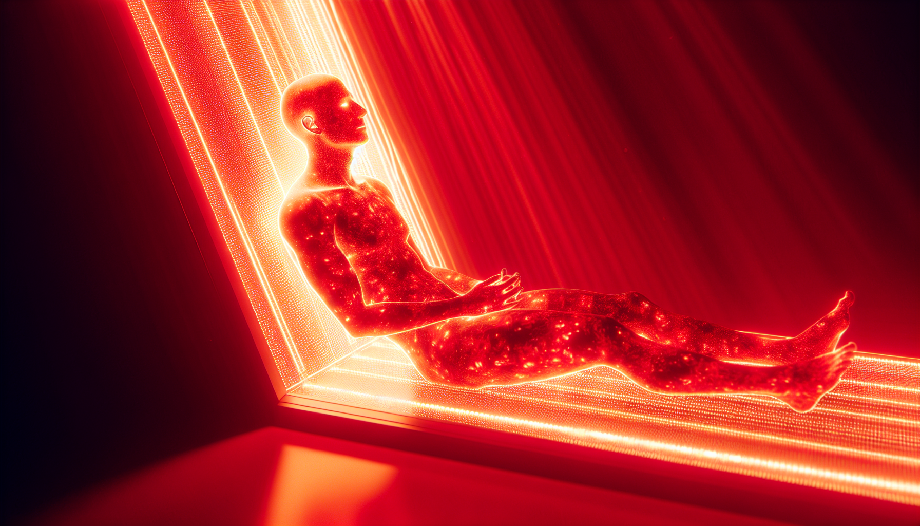 Artistic representation of pain relief and relaxation with red light therapy