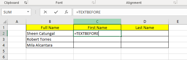 Extract the First Name With TEXTBEFORE Function