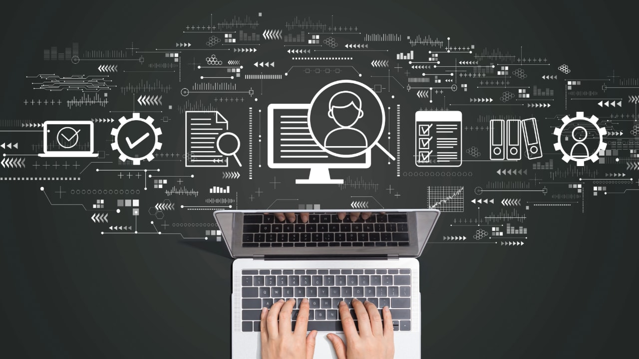 laptop typing, representation of an information security management system