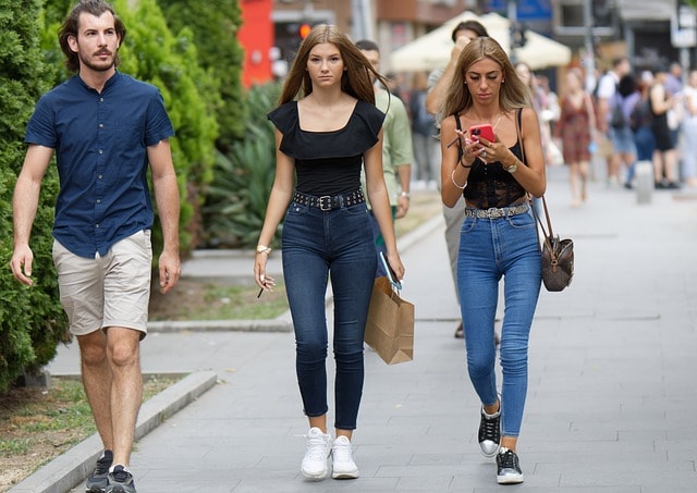 people, street, walking