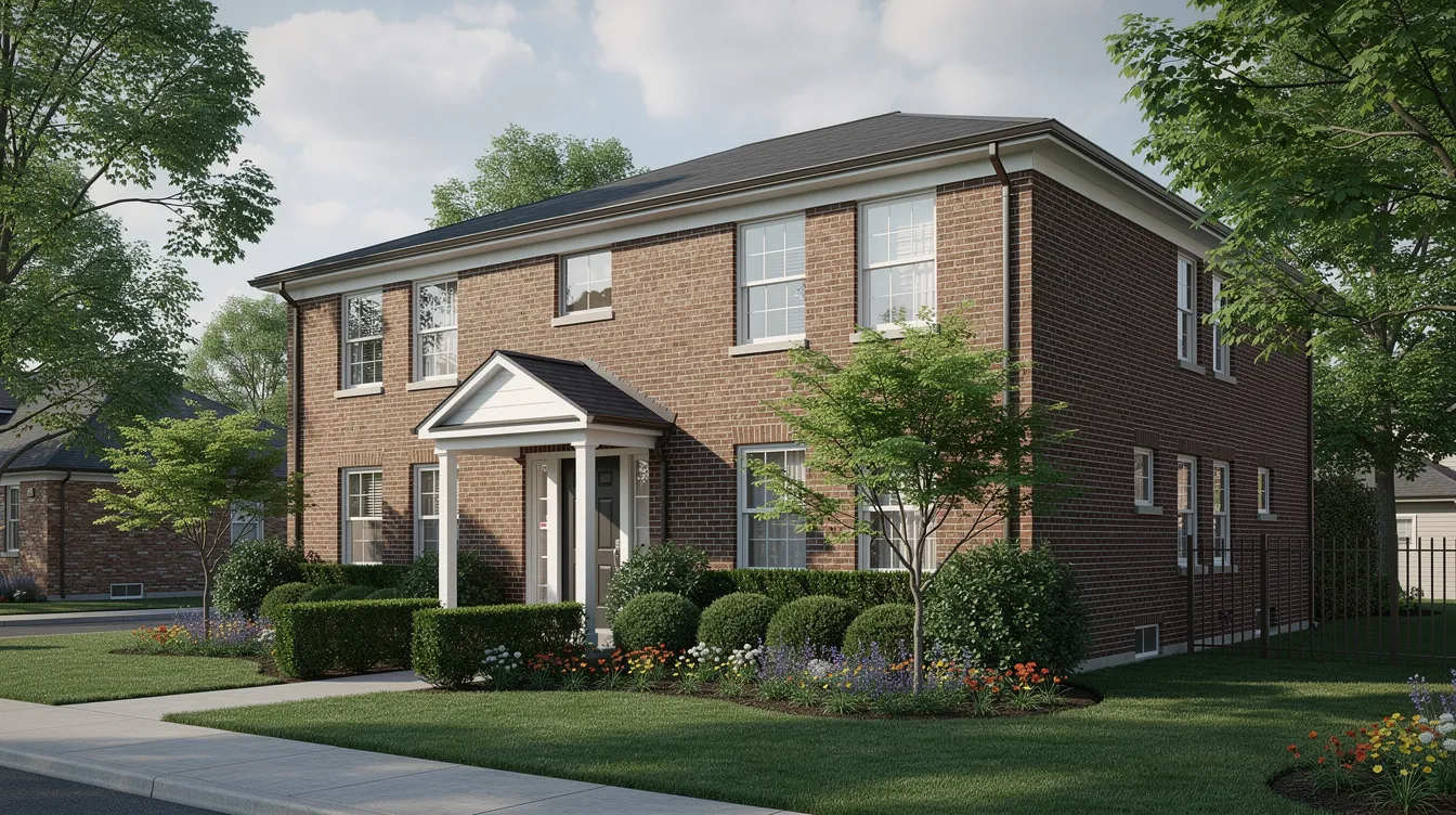 The image features a brick fourplex apartment building surrounded by lush green landscaping, ideal for real estate investors seeking stable cash flow from rental properties. This residential investment property showcases potential for strong rental income, which can be advantageous when considering dscr loan rates and financing options.