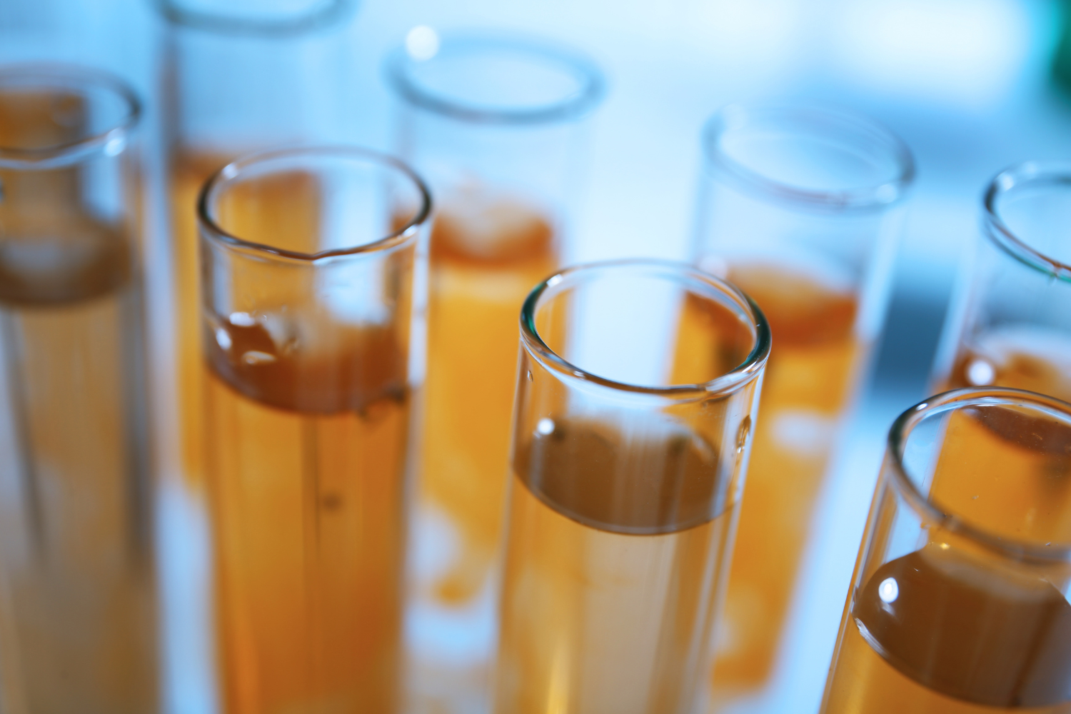 Test tubes with samples for checking contaminants.