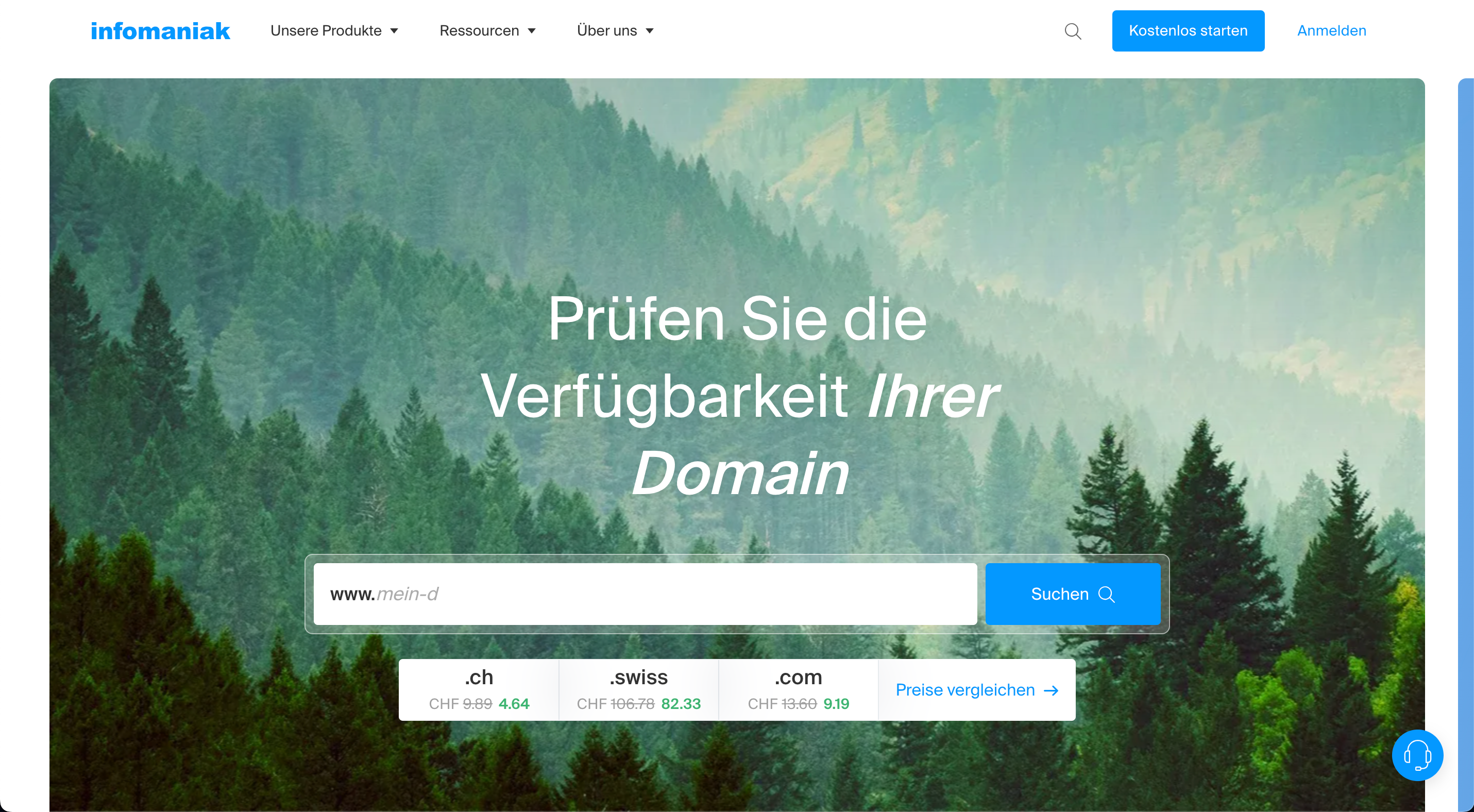 Screenshot der Infomaniak Website