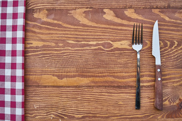table, fork, knife