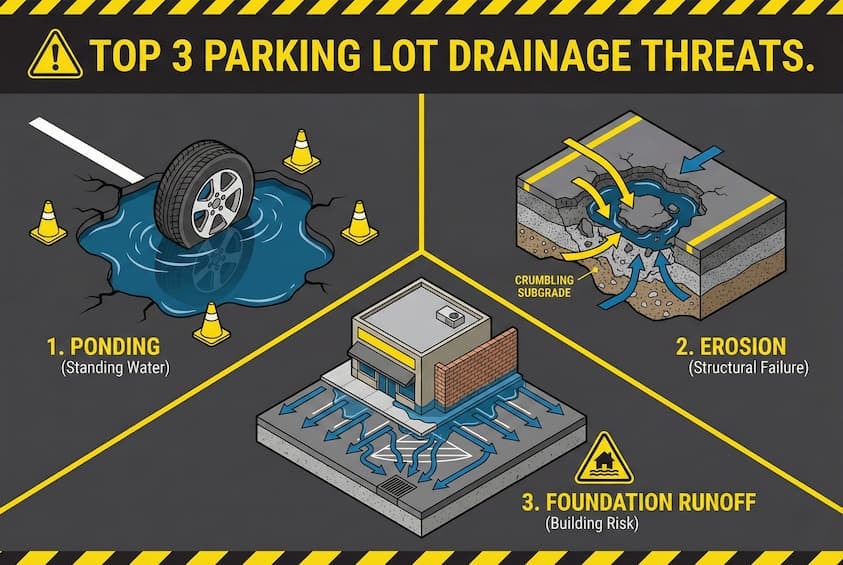 What Is the Best Parking Lot Drainage System? (A Complete Guide) 1 What Are the Most Common Parking Lot Drainage Issues?