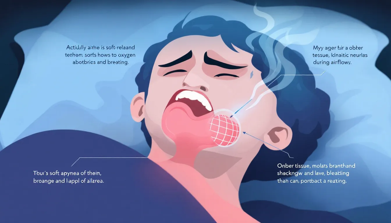 An illustration depicting the concept of sleep apnea, showing a person sleeping with obstructed airflow.
