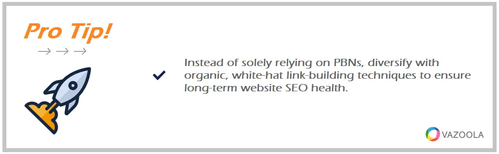 Pro tip with Rocket Icon: Diversify backlink profile with white hat backlinks