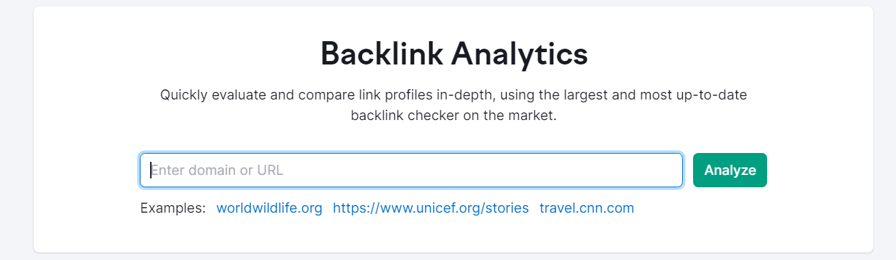 Screenshot of SEMRush's Backlink Analytics Tool 