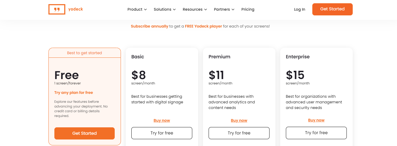 Yodeck Pricing Page