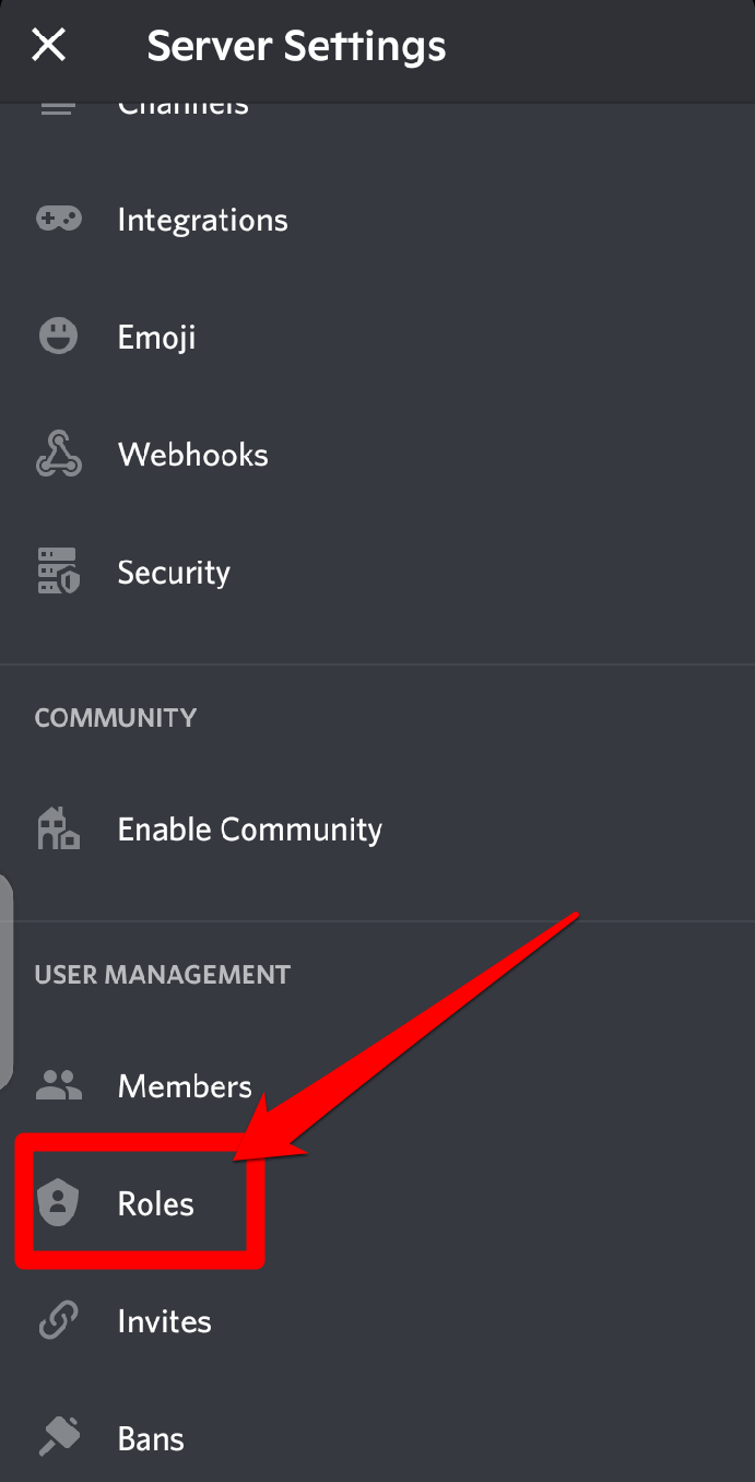 Image showing the Roles section on the Discord mobile app