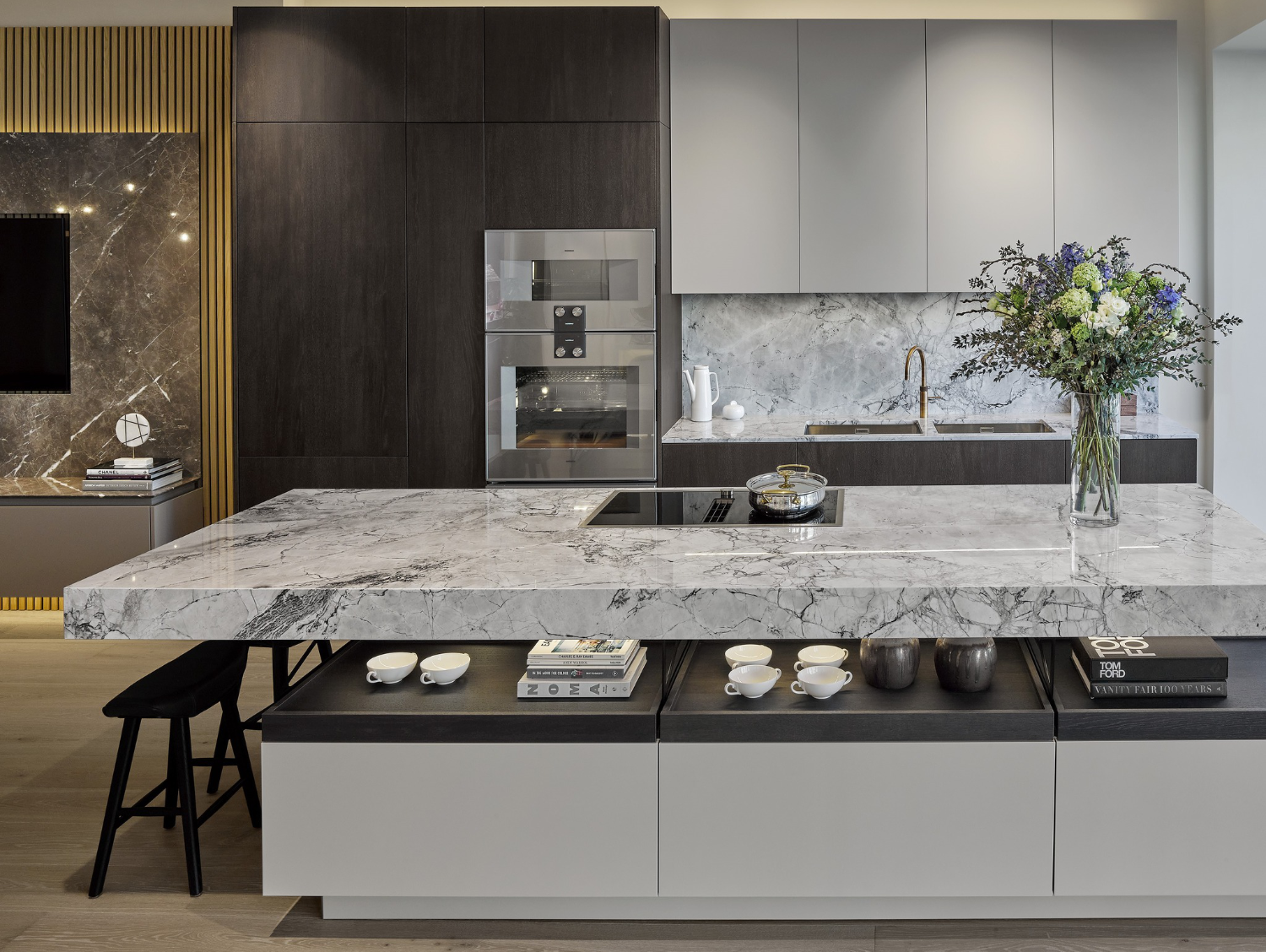 A stunning kitchen countertop with marble elegance, quartz durability and granite versatility
