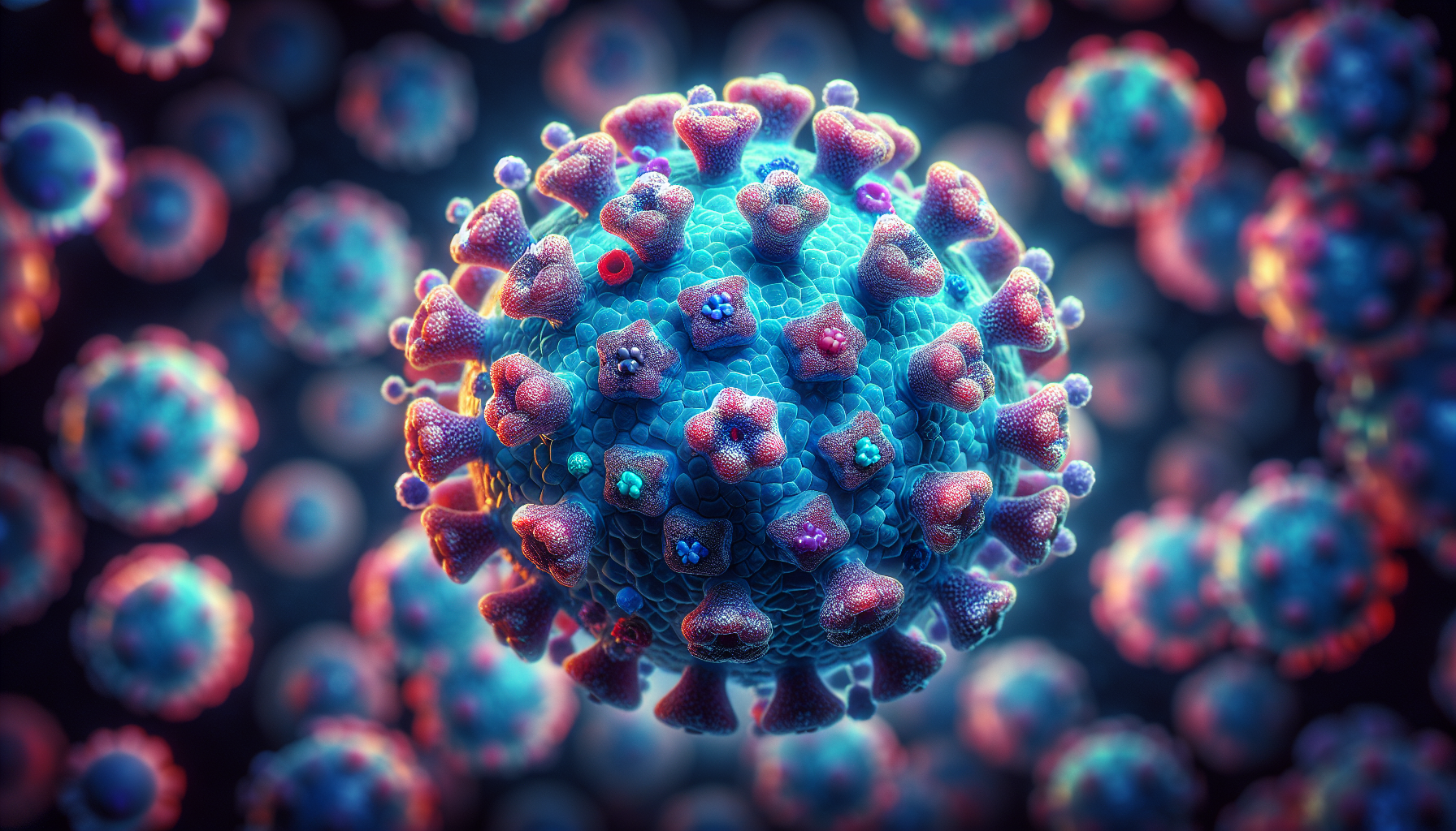 Illustration of herpes virus under a microscope