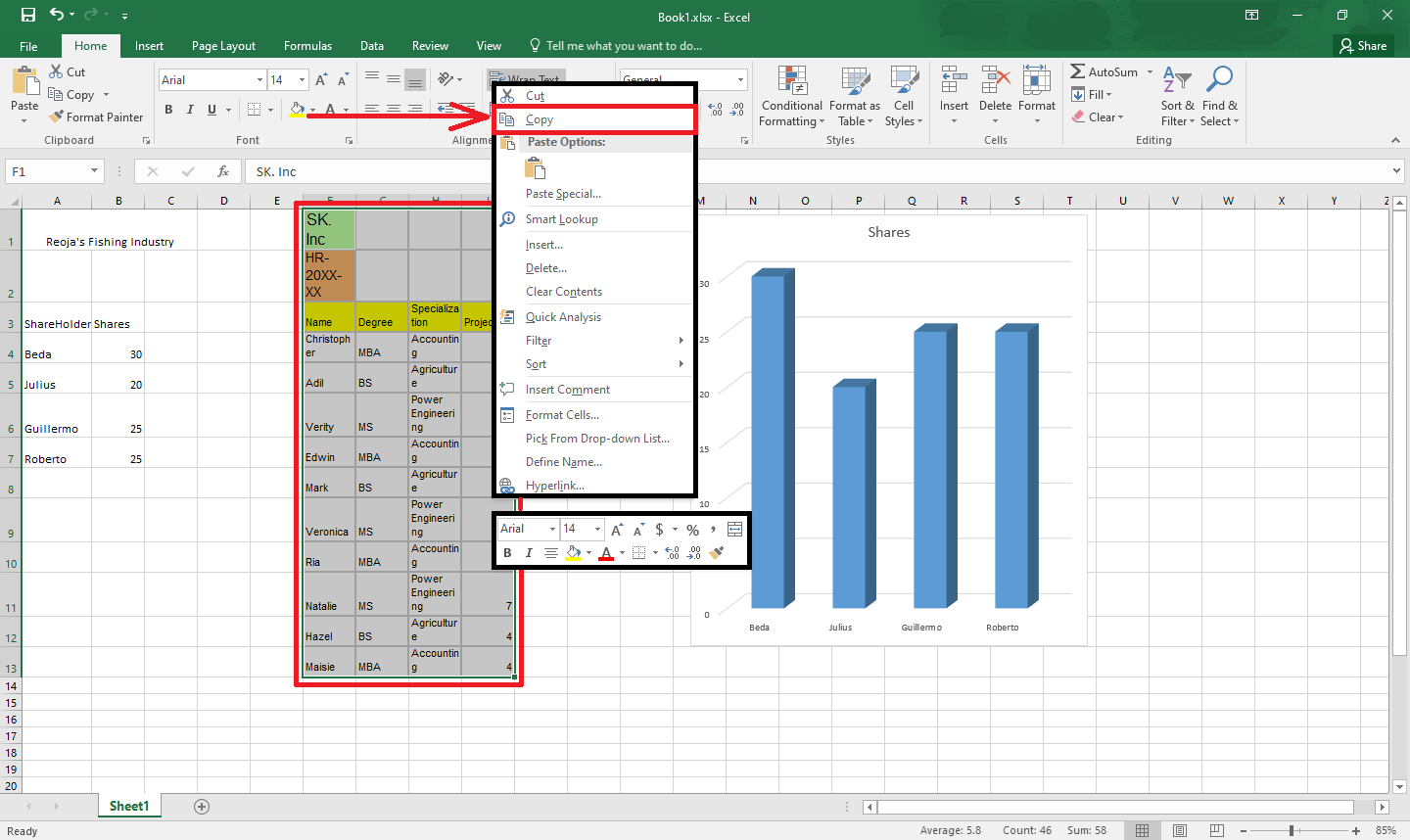 how to add excel table in ppt