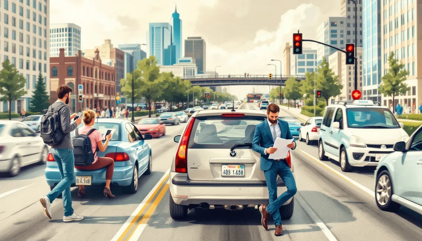 An illustration showing common causes of car accidents in Aurora, such as distracted driving and speeding.