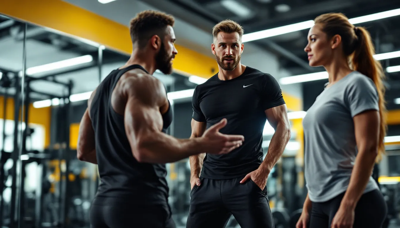 Ein Fitness-Coach berät einen Klienten über gesunde Ernährung.