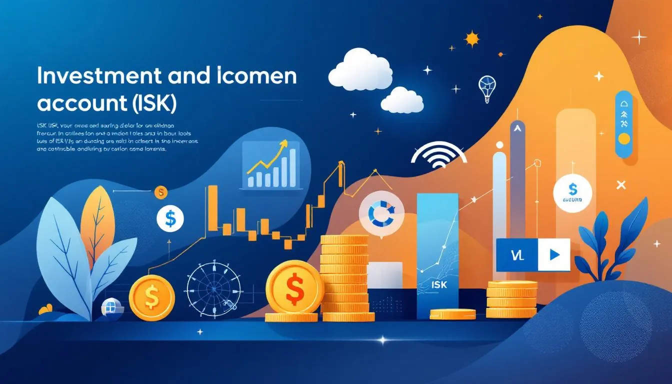 En illustration av ett investeringssparkonto (ISK) med finansiella instrument som aktier och fonder.