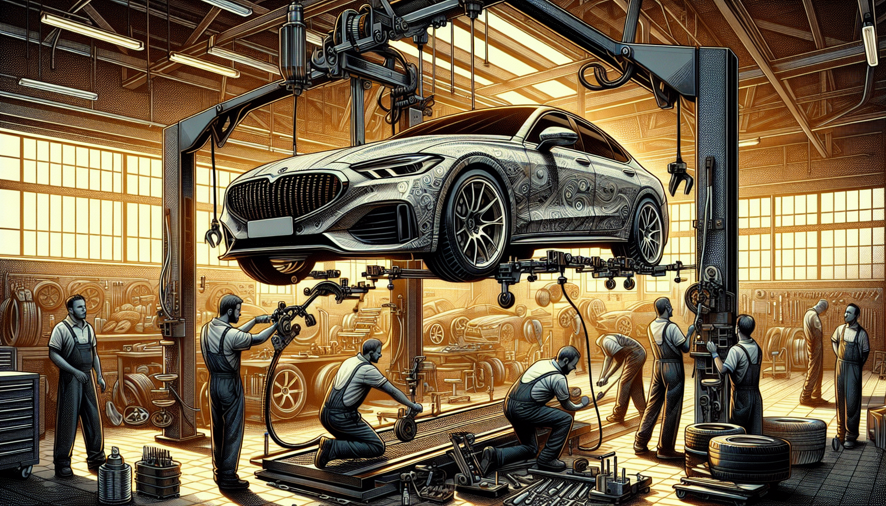 Illustration of wheel alignment process