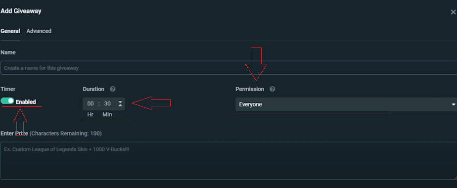 enabling giveaways in streamlabs