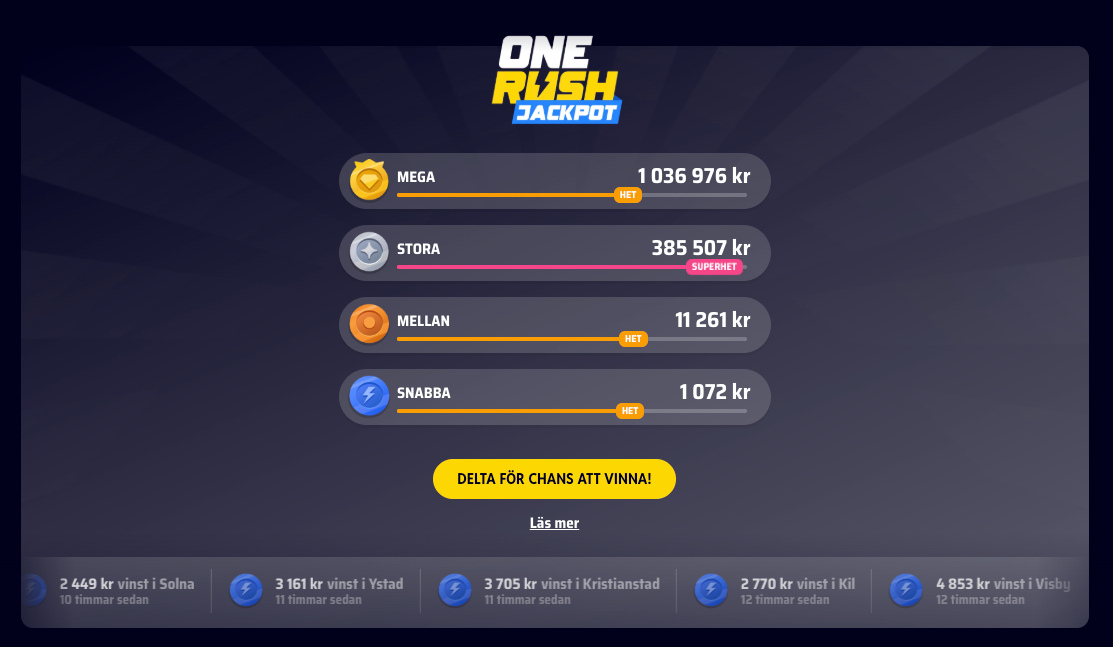 onerush jackpott - spela ansvarsfullt