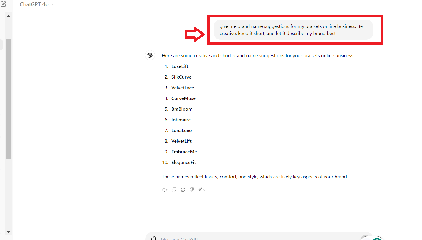 chatgpt ideas for bra sets dropshipping business name