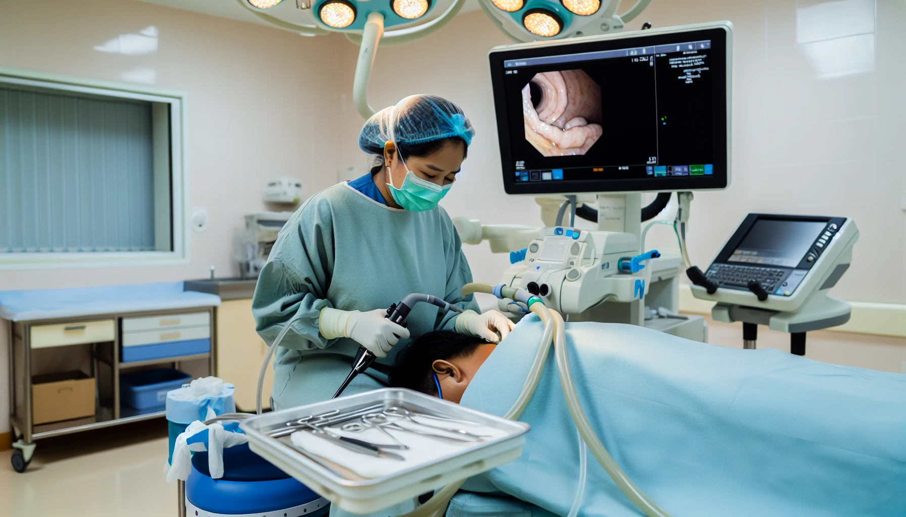 A medical professional performing a colonoscopy procedure